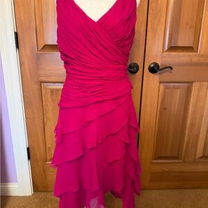 Tadashi collective pink ruffle v-neck dress women’s size 14